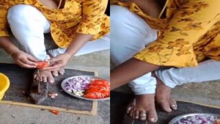 Vegetables cutting housewife aunt’s cleavage clip