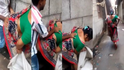 Young boy fucks beggar Aunty with saree in public street