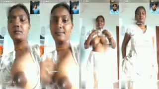 Pollachi Village Aunty shows a big black Mulai in video call