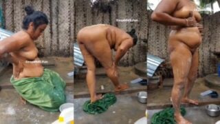 Village son takes a nude bath video of his Chithi with talk