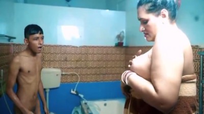 Grandmother  shows boobs to son and let him lick her pussy