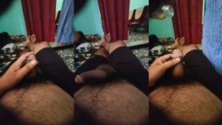 Son jerks cock and asks he stepmom to apply oil on dick