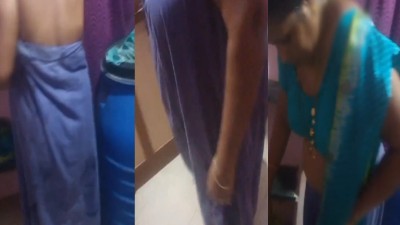 Salem village aunty stirps pavadai and wear saree