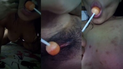 T-Nagar desi fucking her pussy with lollypop and tasting it