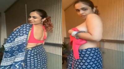 Actress strips saree and expose her beautiful boobs