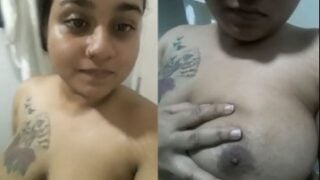 Flowered Tattoo girl full nude bathroom selfie clip