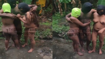 Gramathu aunties threesome outdoor nude bath on rain