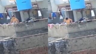Tamil Nadu girl outdoor nude bath capture on terrace